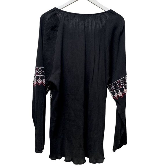 ELLOS Boho Top Plus Size 1X Black Cotton Crinkle Gauze Peasant Tunic - Picture 5 of 10